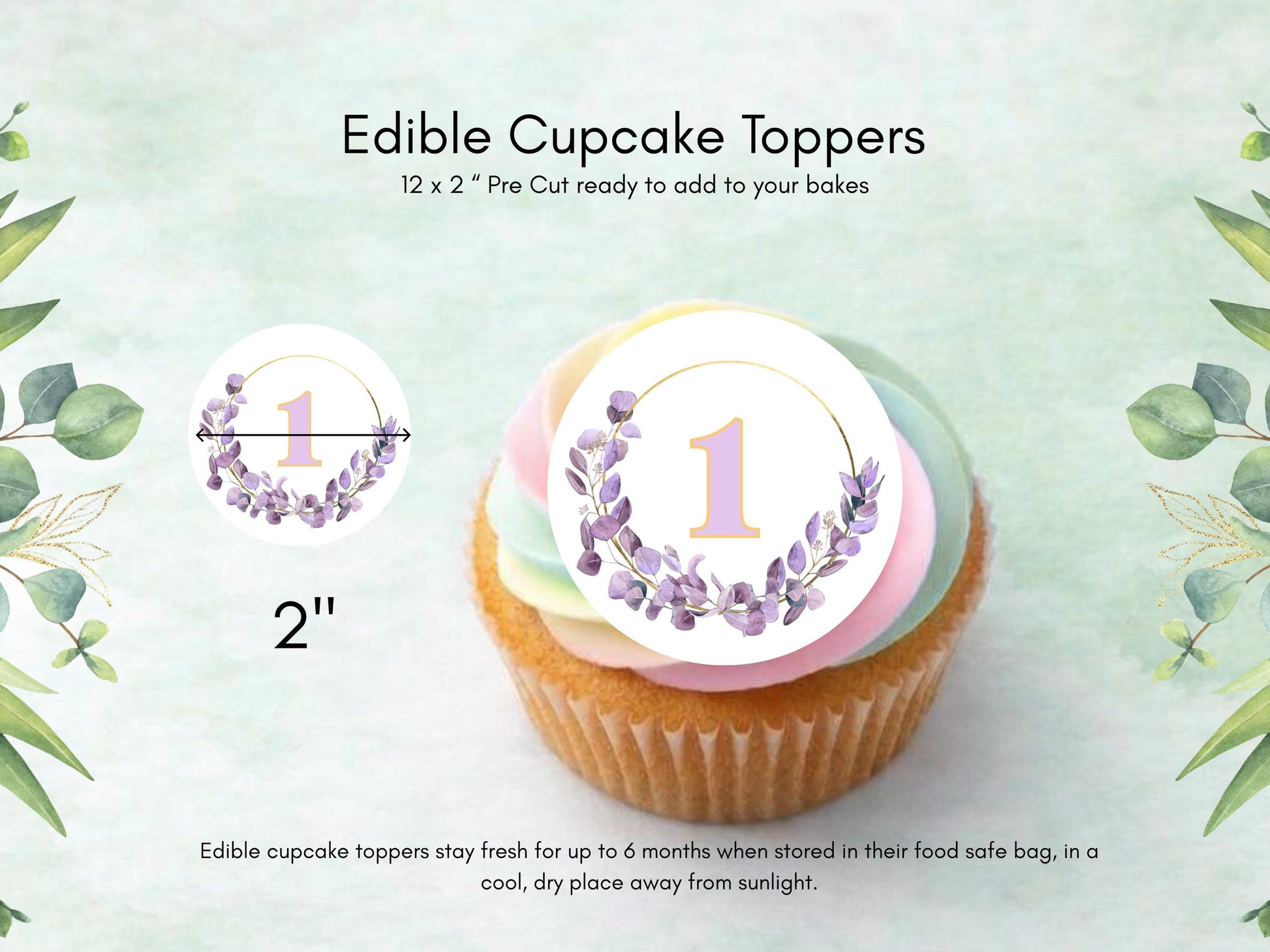 Birthday Edible Cupcake Toppers - Customizable Age, 2" Pre-Cut