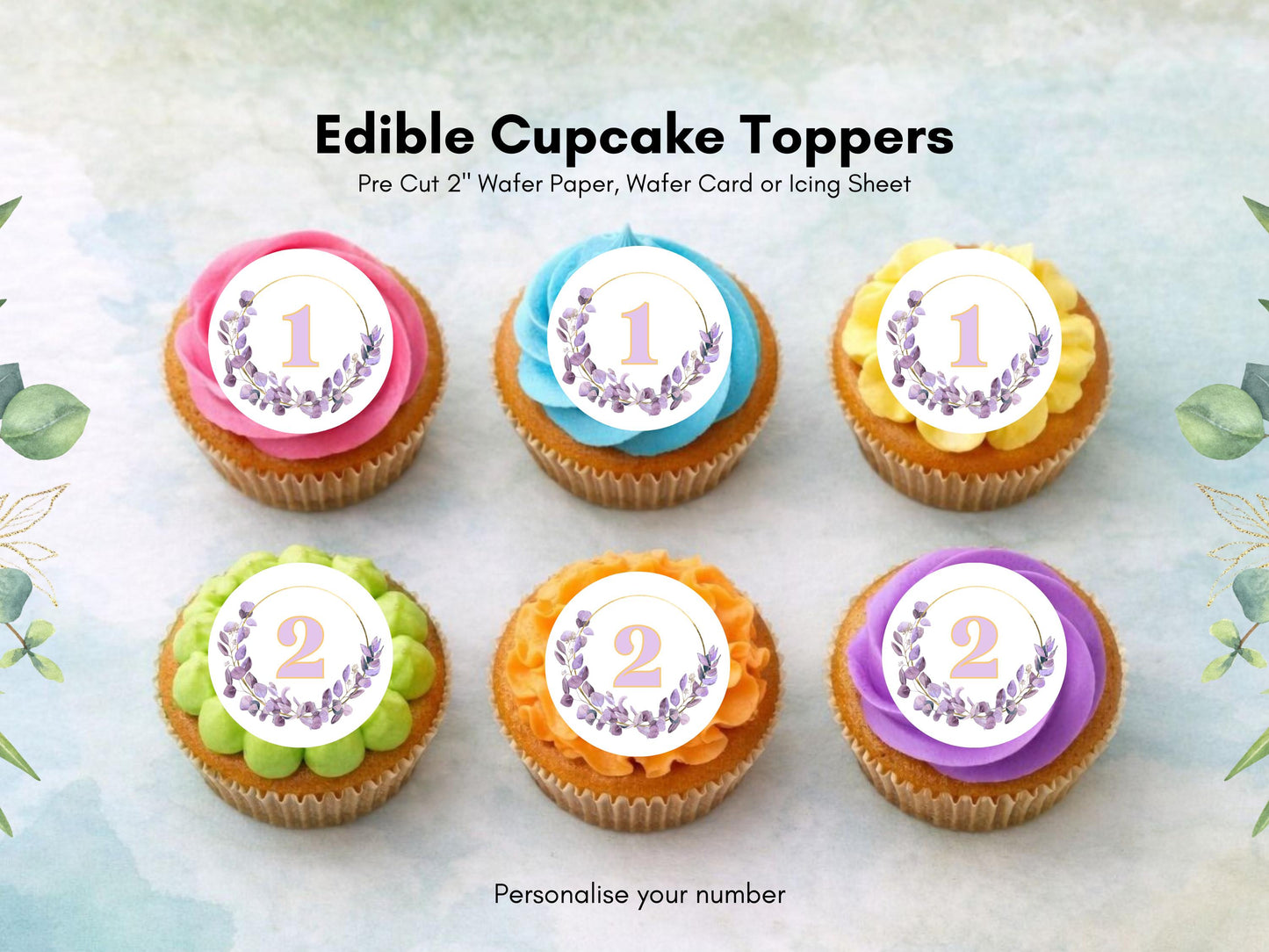 Birthday Edible Cupcake Toppers - Customizable Age, 2" Pre-Cut