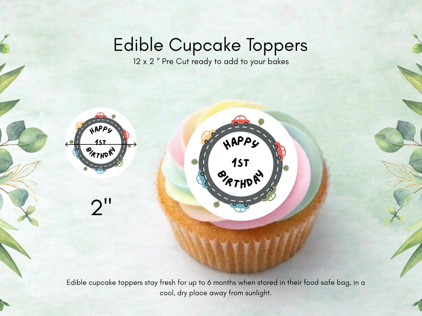 Car Birthday Edible Cupcake Toppers, Personalised Number Cake Decoration