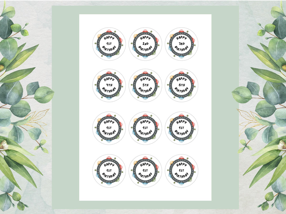 Car Birthday Edible Cupcake Toppers, Personalised Number Cake Decoration