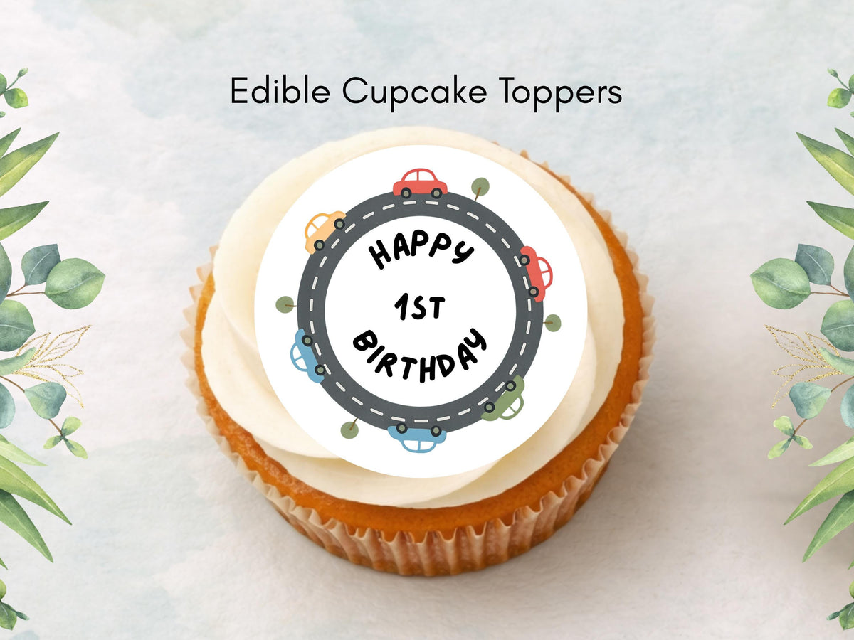 Car Birthday Edible Cupcake Toppers, Personalised Number Cake Decoration