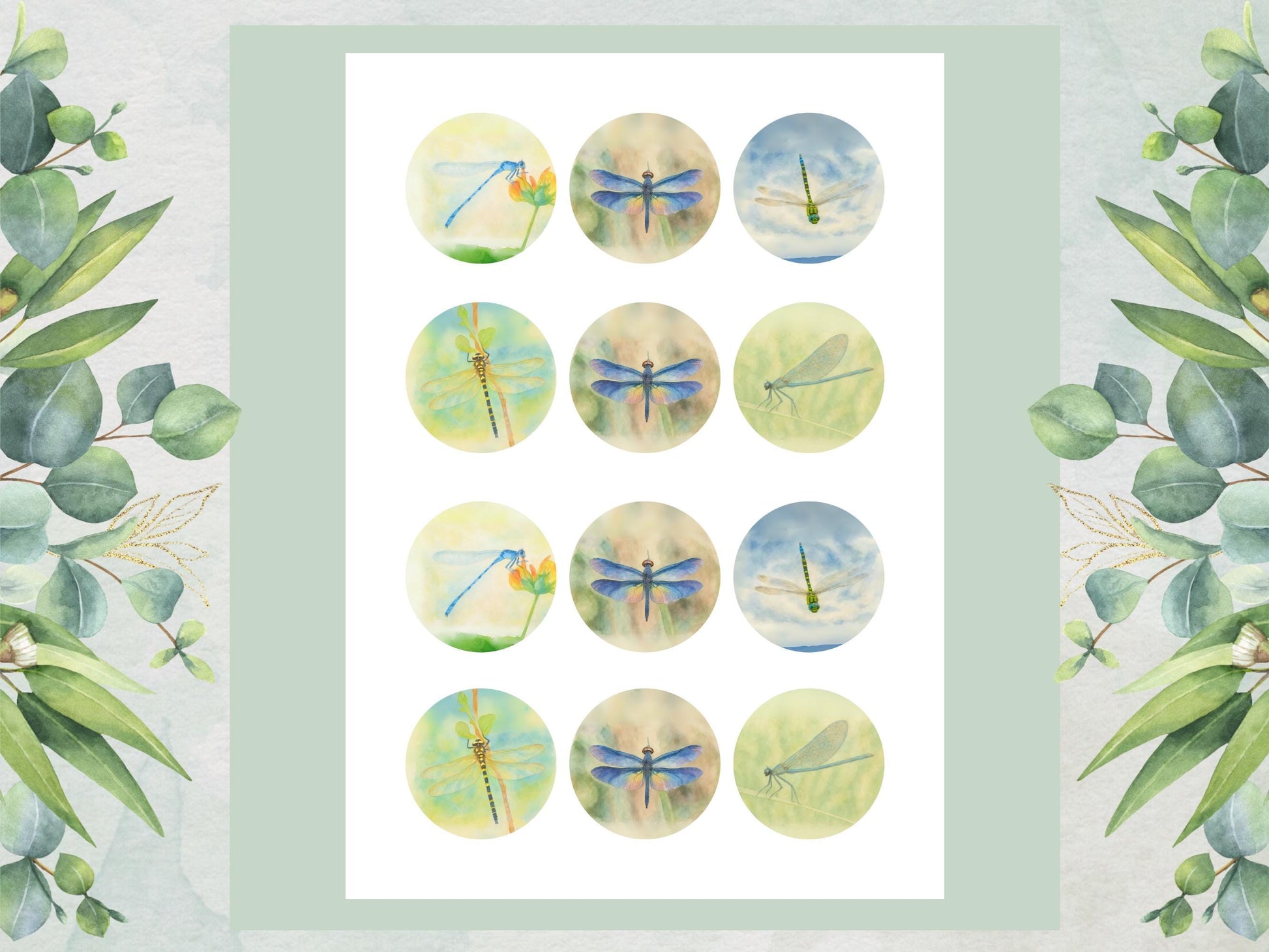 Dragonfly Edible Cupcake Toppers: 12 x 2" Wafer Paper, Card, or Icing Sheet