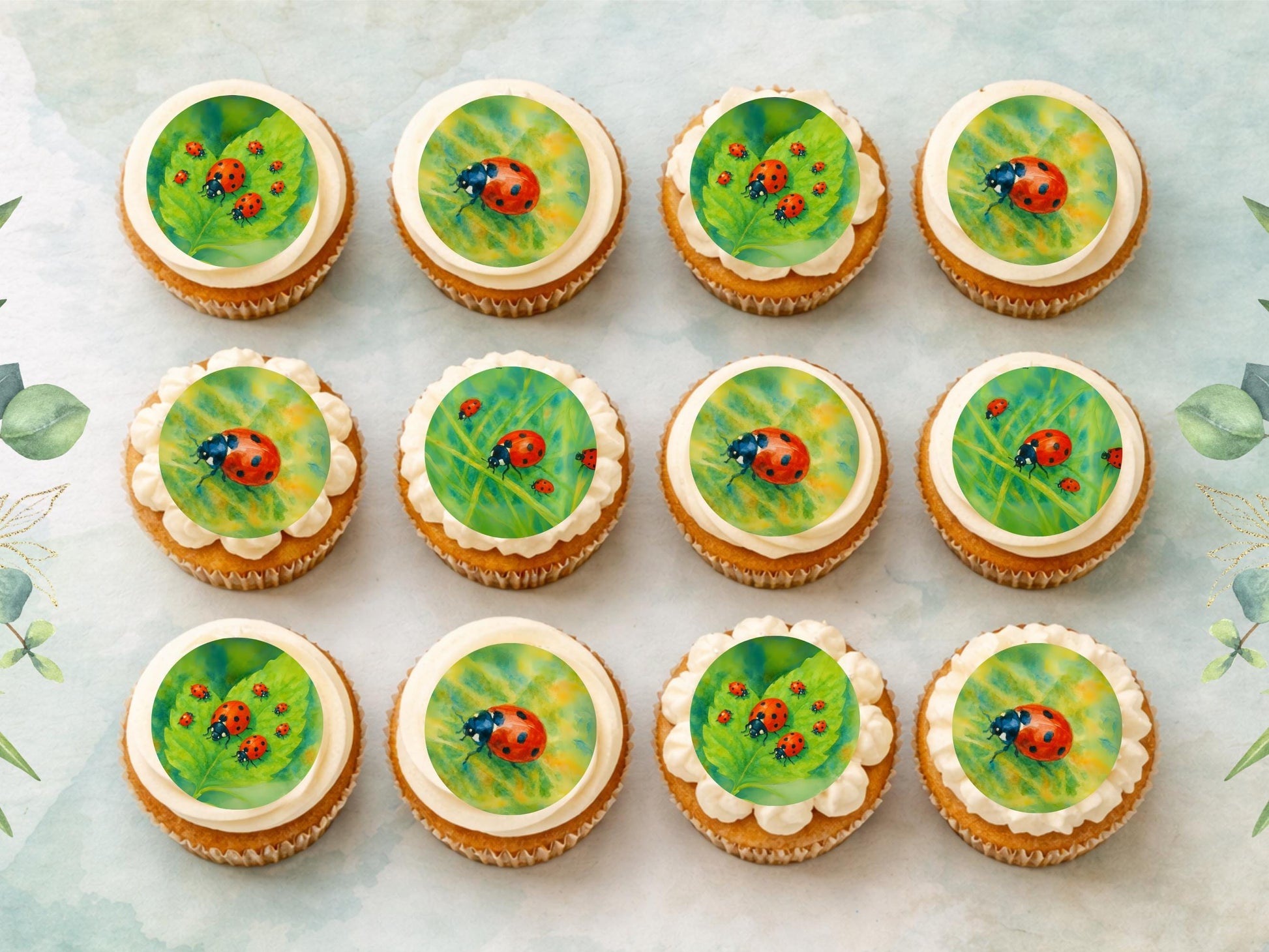 Ladybird Edible Cupcake Toppers – 12 x 2" Wafer Paper