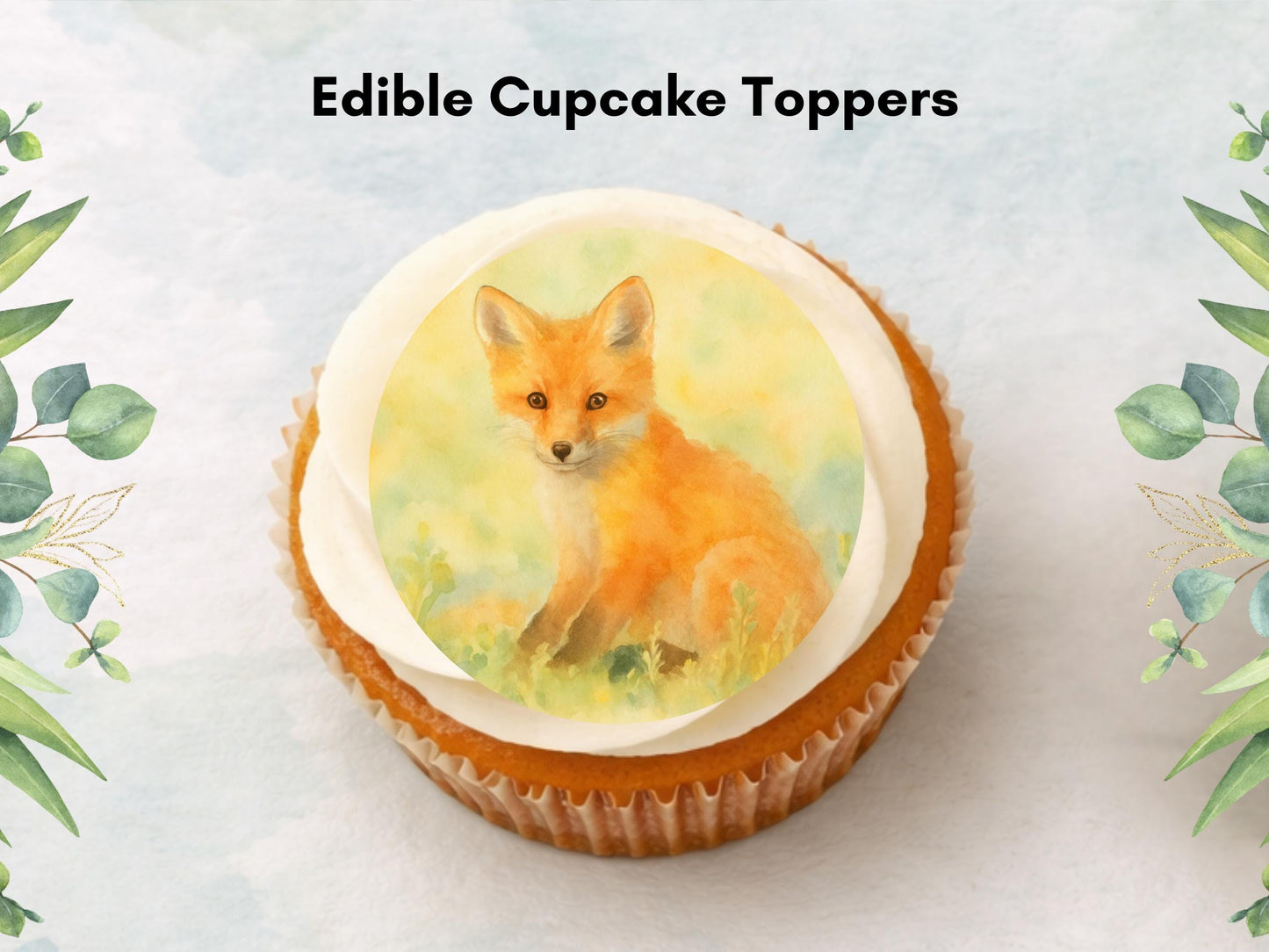 Fox Edible Cupcake Toppers 12 x 2"– Pre cut Wafer Paper, Card or Icing Sheet, Fox Birthday Cake Topper, Wild life Cake Decoration