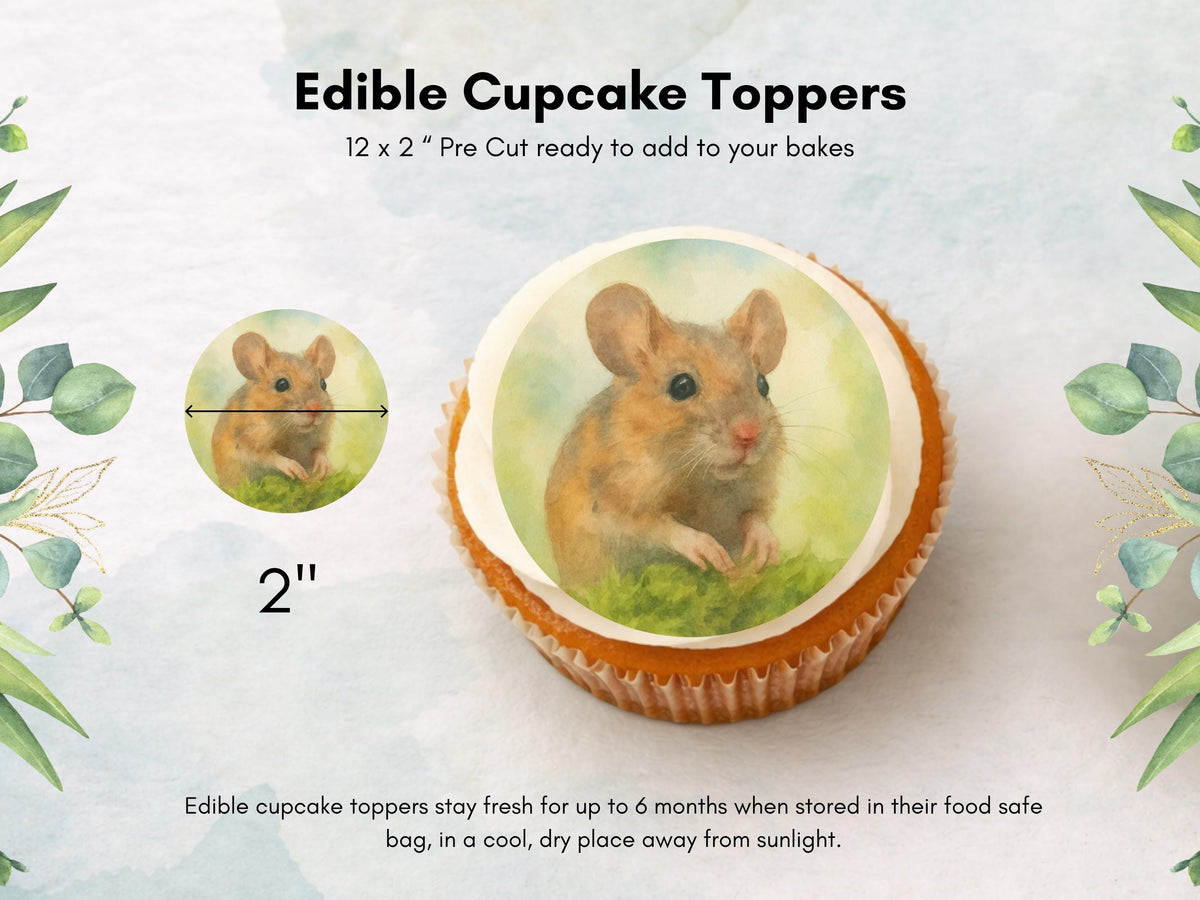 Mouse Edible Cupcake Toppers – 2" Pre-Cut, Wildlife Cake Decoration