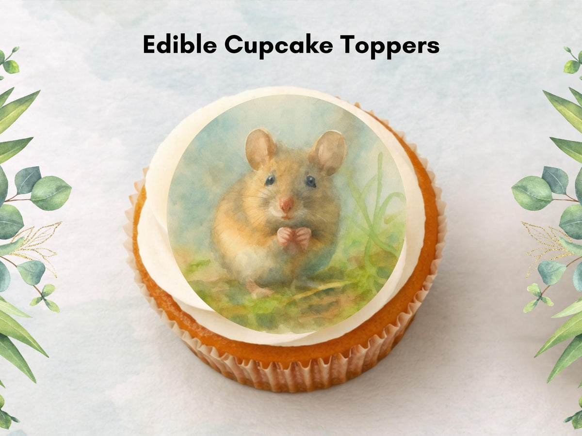 Mouse Edible Cupcake Toppers – 2" Pre-Cut, Wildlife Cake Decoration