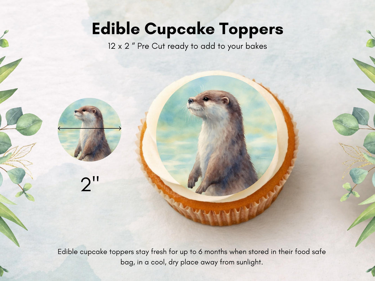 Otter Edible Cupcake Toppers – 2" Pre-Cut, Birthday Party (Wafer Paper, Card, or Icing Sheet)