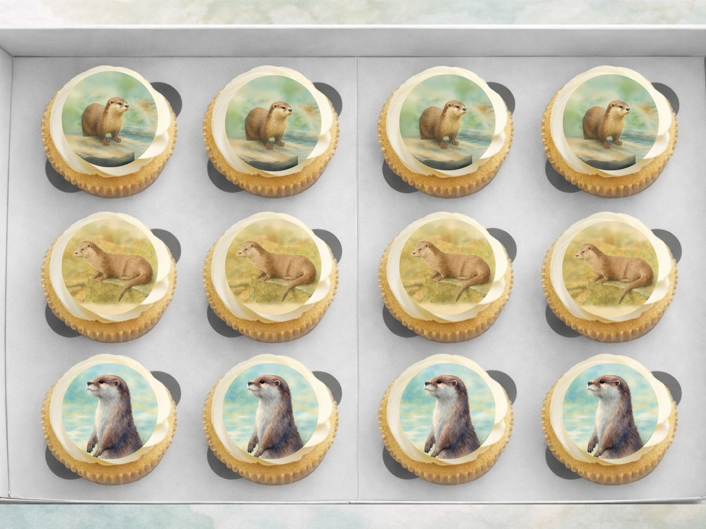 Otter Edible Cupcake Toppers – 2" Pre-Cut, Birthday Party (Wafer Paper, Card, or Icing Sheet)