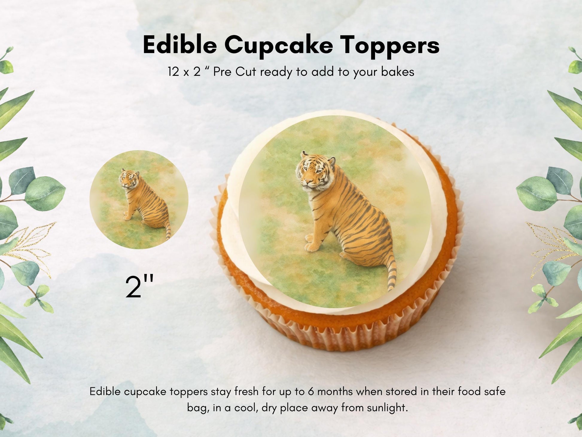 Zoo Animal Edible Cupcake Toppers 12 x 2"– Pre cut Safari Animal Cake Decoration