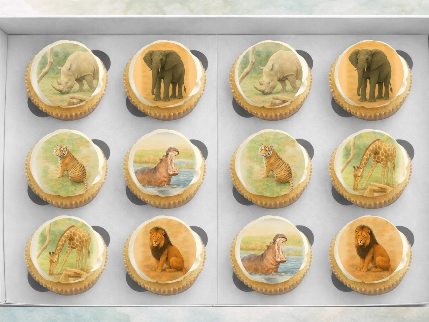 Zoo Animal Edible Cupcake Toppers 12 x 2"– Pre cut Safari Animal Cake Decoration