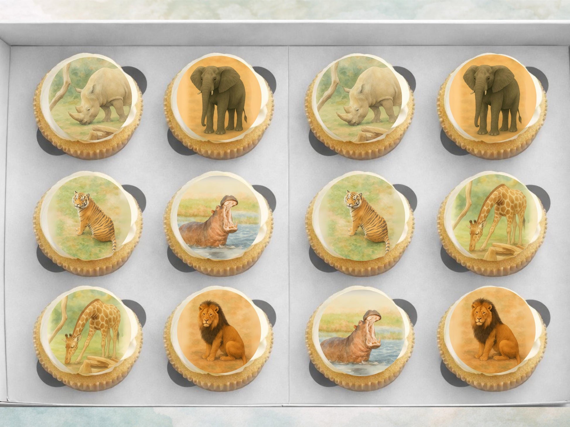 Zoo Animal Edible Cupcake Toppers 12 x 2"– Pre cut Safari Animal Cake Decoration