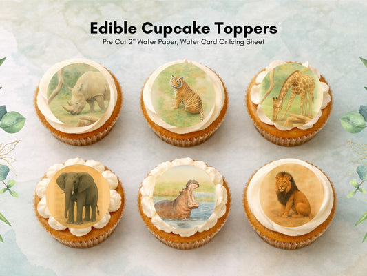 Zoo Animal Edible Cupcake Toppers 12 x 2"– Pre cut Safari Animal Cake Decoration