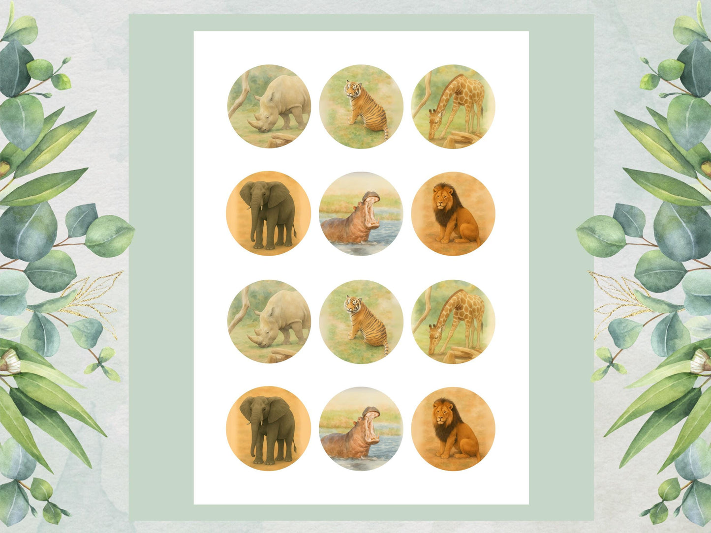 Zoo Animal Edible Cupcake Toppers 12 x 2"– Pre cut Safari Animal Cake Decoration