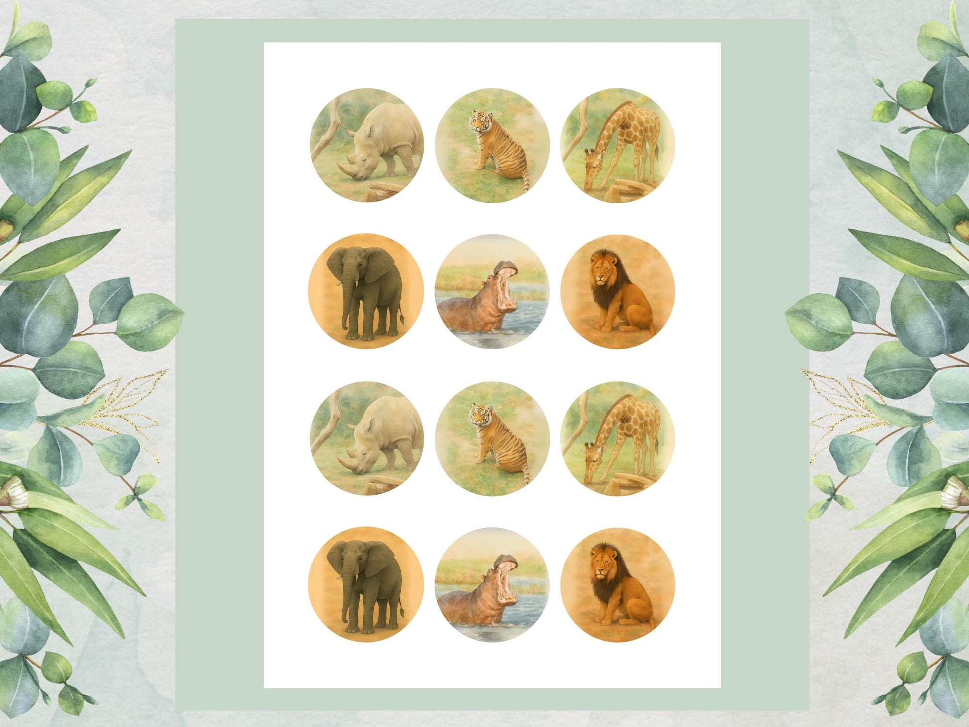Zoo Animal Edible Cupcake Toppers 12 x 2"– Pre cut Safari Animal Cake Decoration