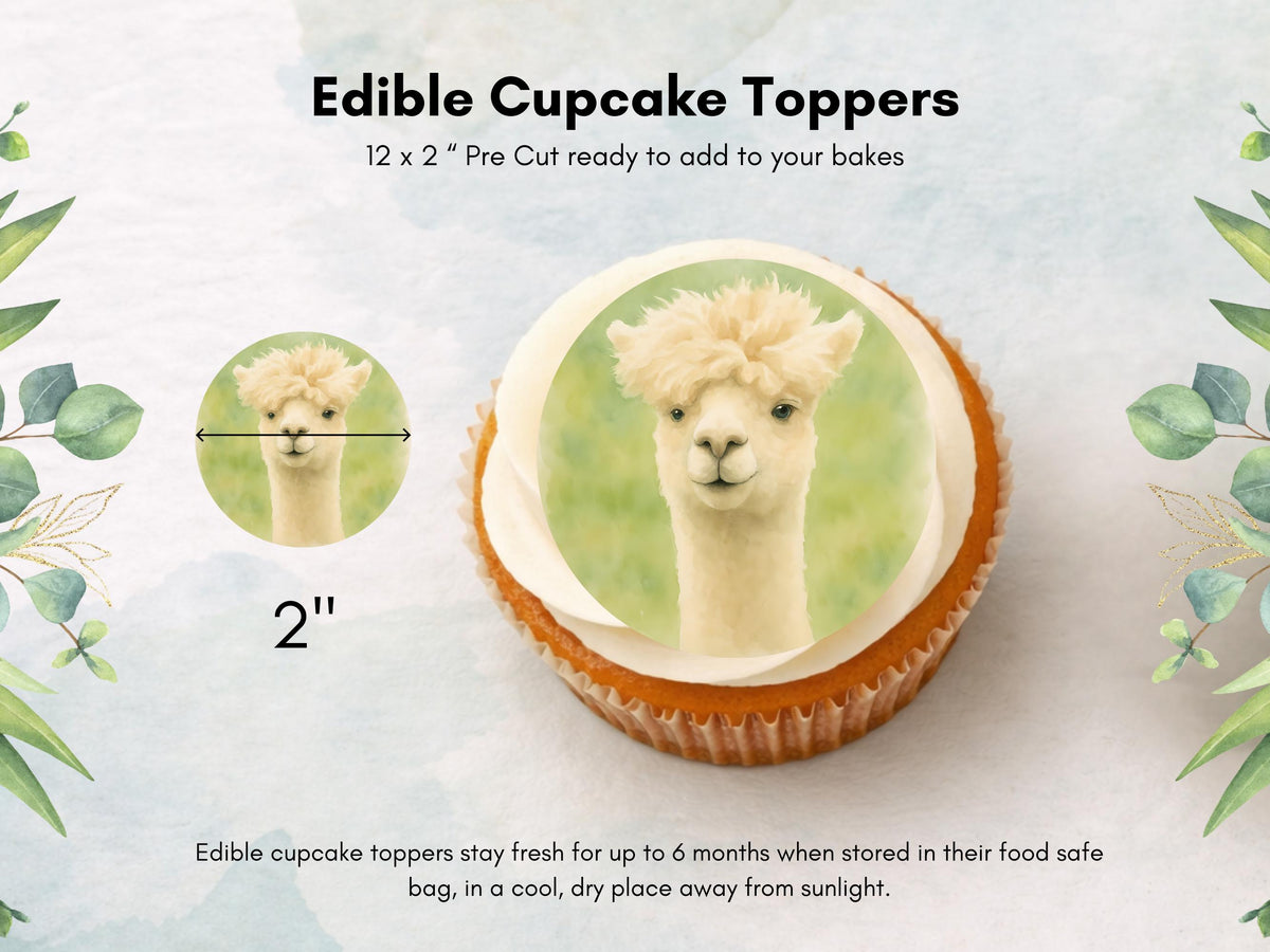 Alpaca Cupcake Toppers – Edible Birthday Cake Decoration (12 x 2" Pre-Cut)