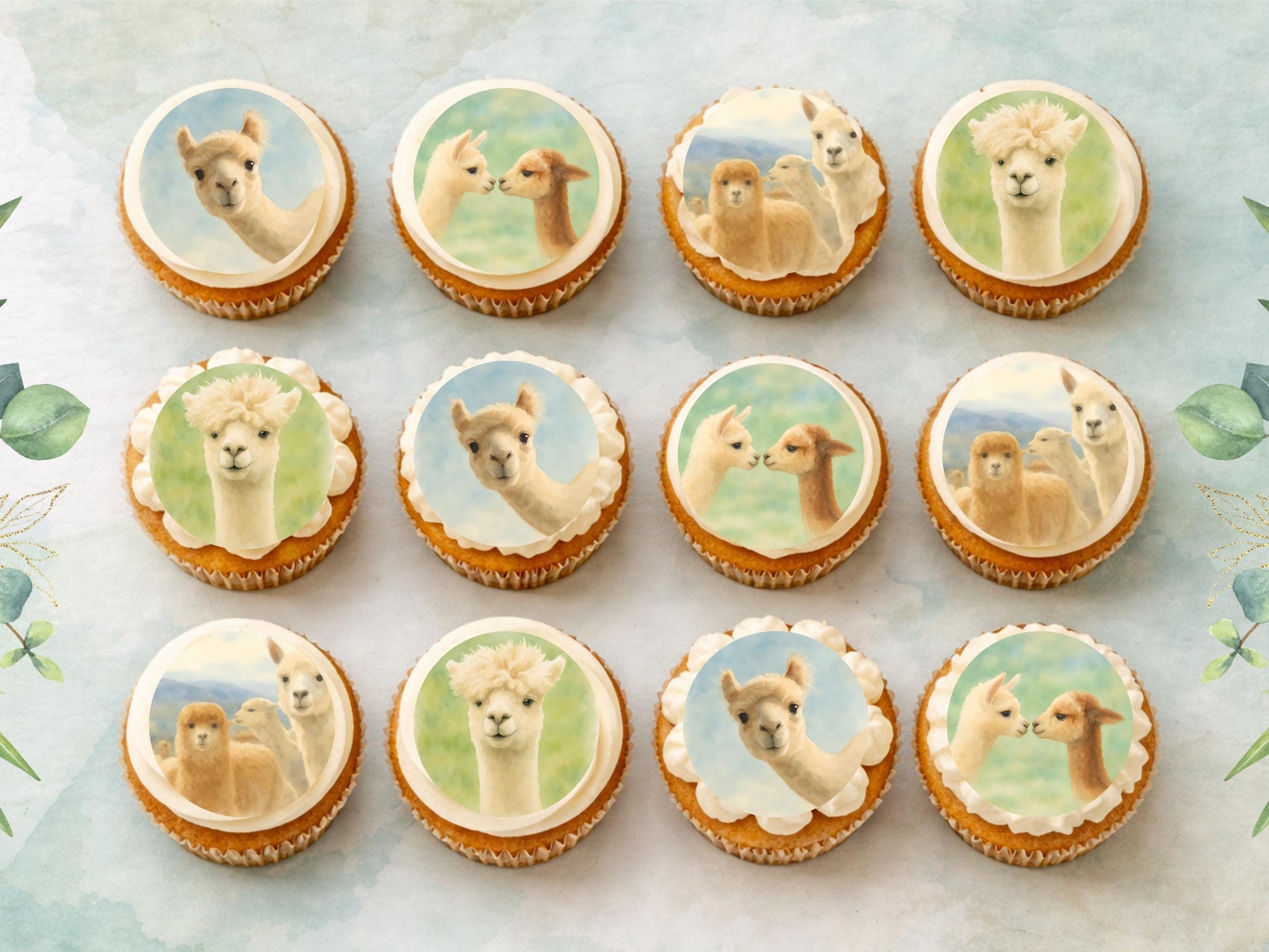 Alpaca Cupcake Toppers – Edible Birthday Cake Decoration (Pre-Cut)