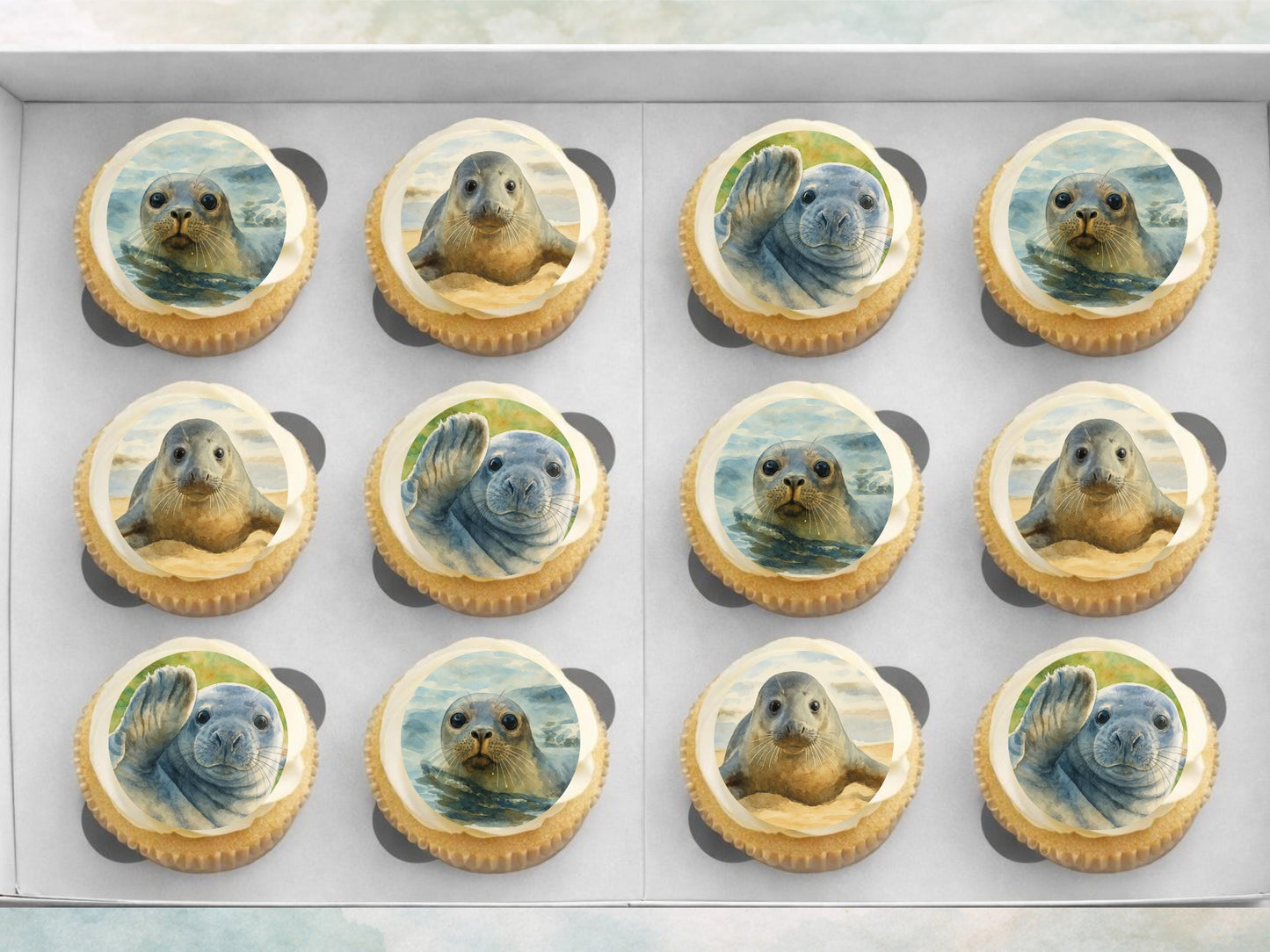 Seal Edible Cupcake Toppers – 2" Wafer Paper, Card or Icing (12 ct)