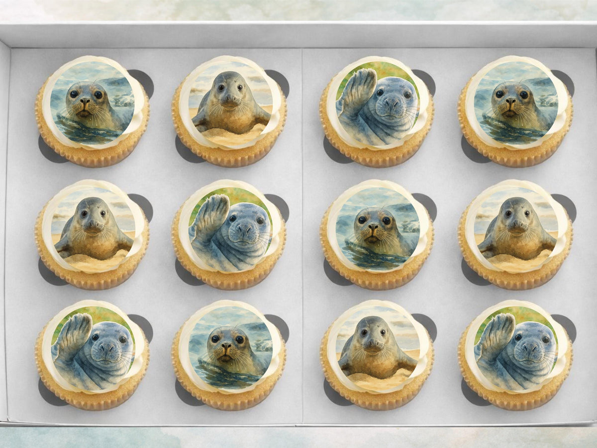 Seal Edible Cupcake Toppers – 12 x 2" Wafer Paper, Card or Icing