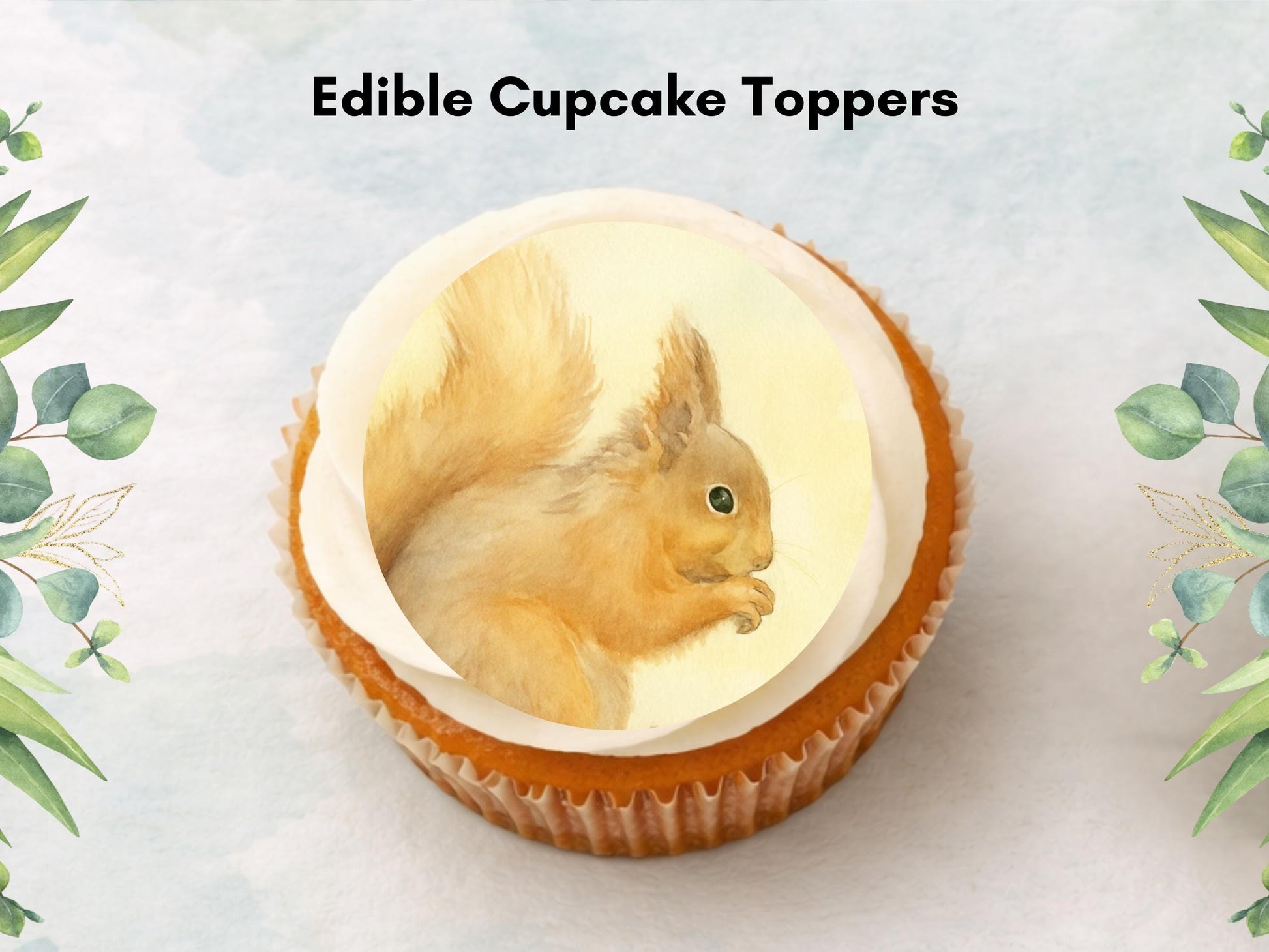 Squirrel Edible Cupcake Toppers 12 x 2" Precut Wafer Paper, Card or Icing Sheet