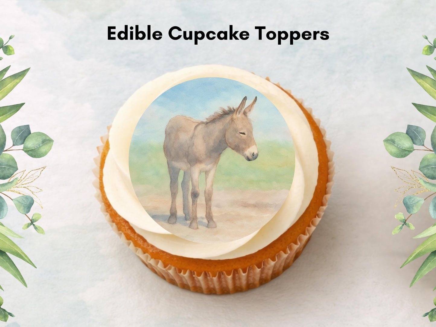 Donkey Cupcake Toppers: Edible Wafer Paper Decorations (12 x 2")