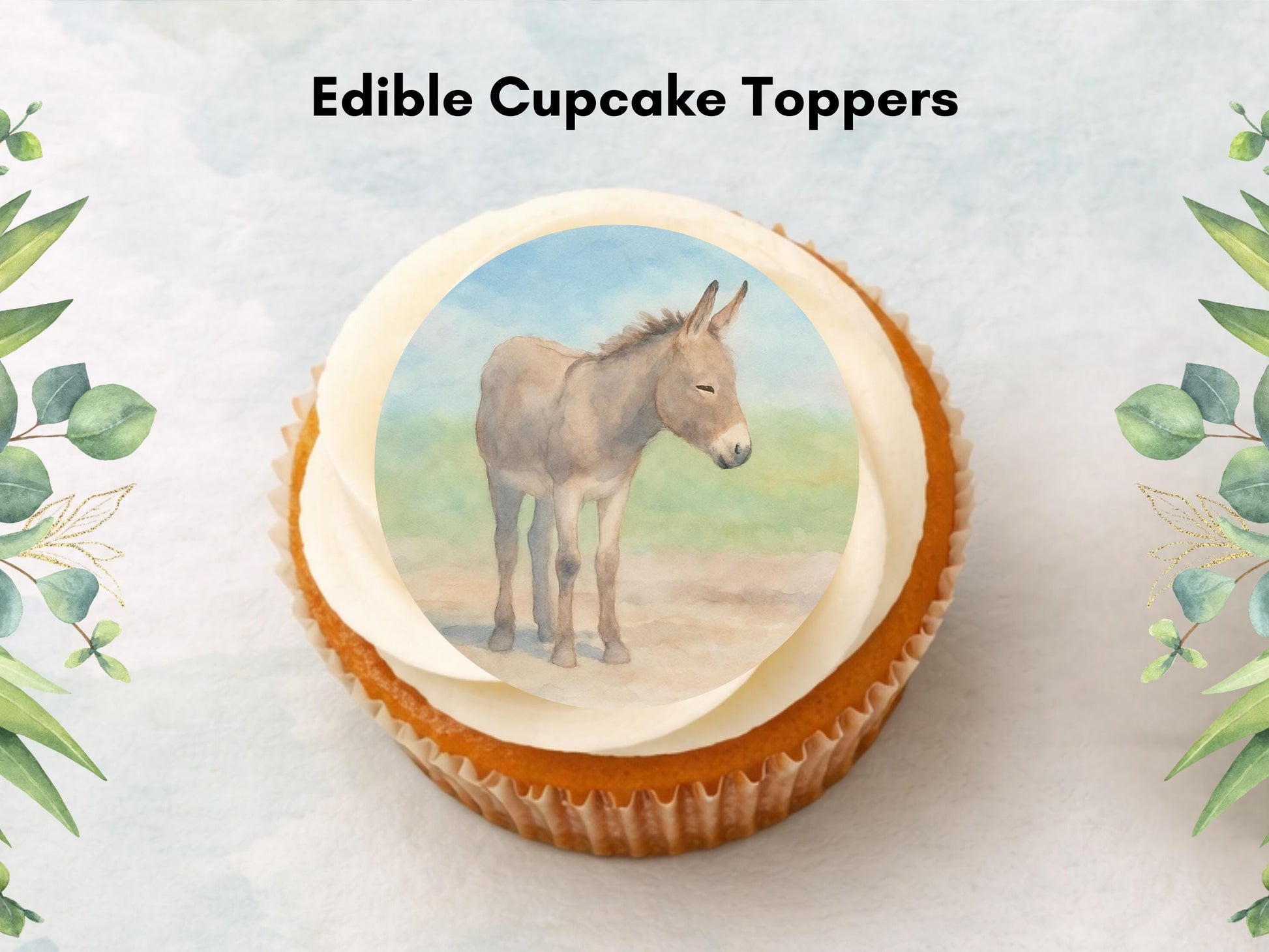 Donkey Cupcake Toppers: Edible Wafer Paper Decorations (12 x 2")