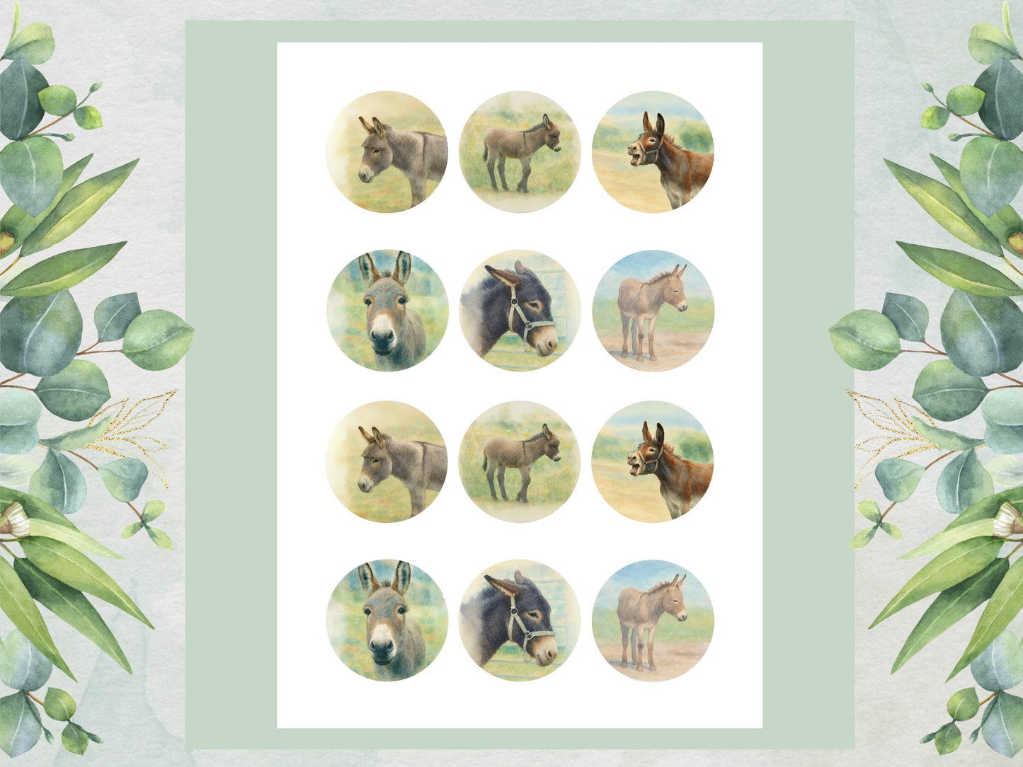 Donkey Cupcake Toppers: Edible Wafer Paper Decorations (12 x 2")