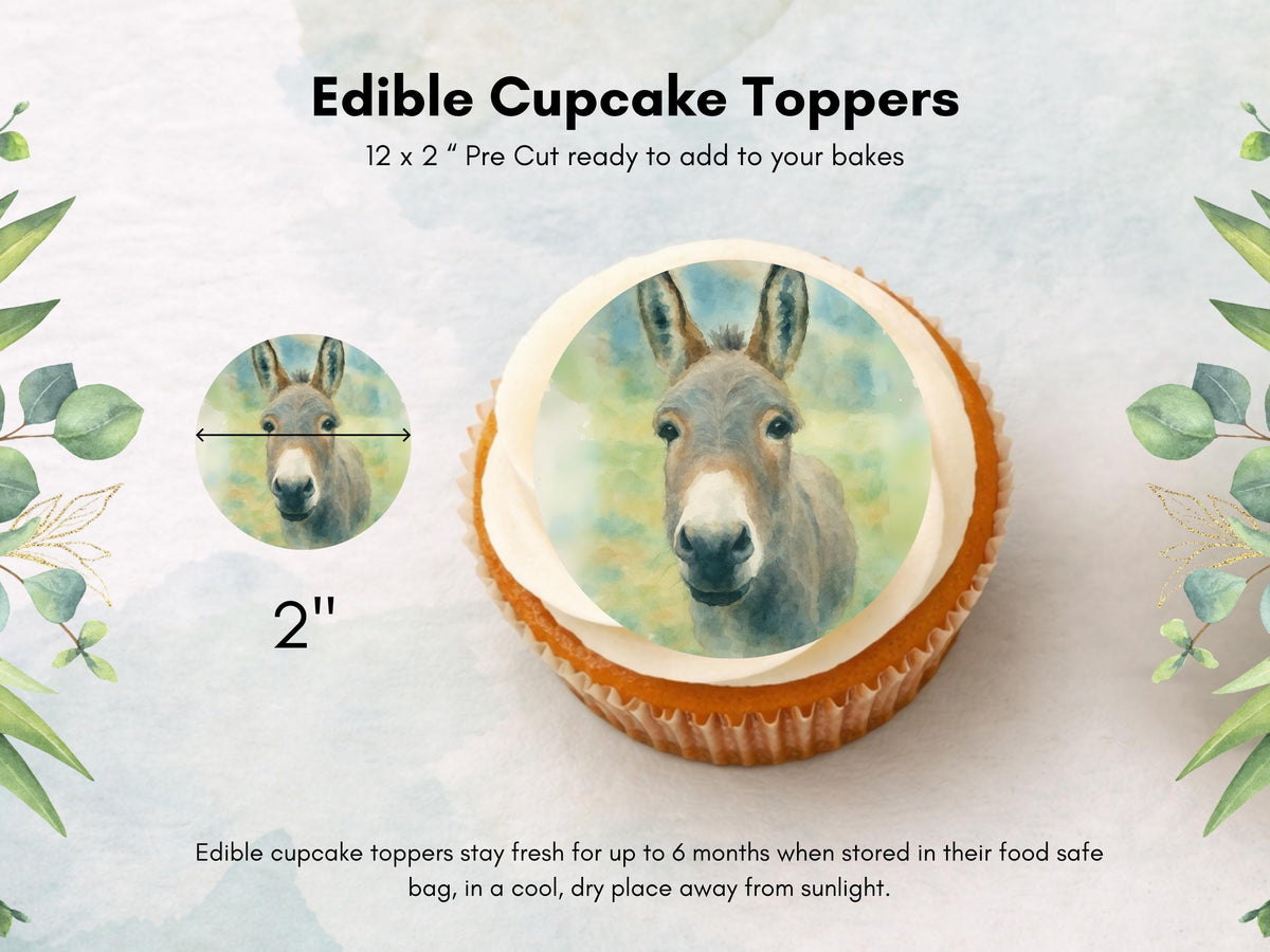Donkey Cupcake Toppers: Edible Wafer Paper Decorations (12 x 2")