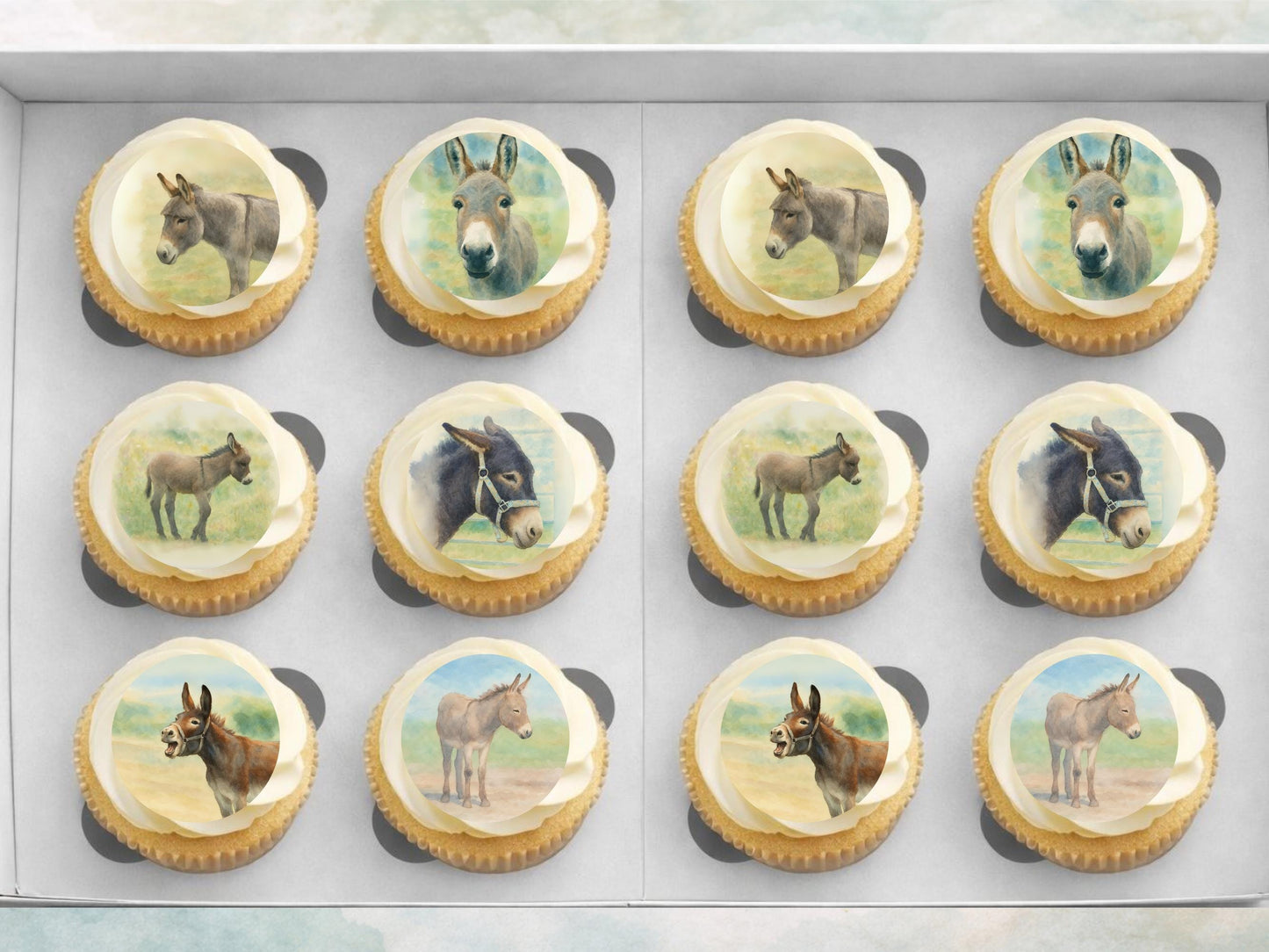 Donkey Cupcake Toppers: Edible Wafer Paper Decorations (12 x 2")