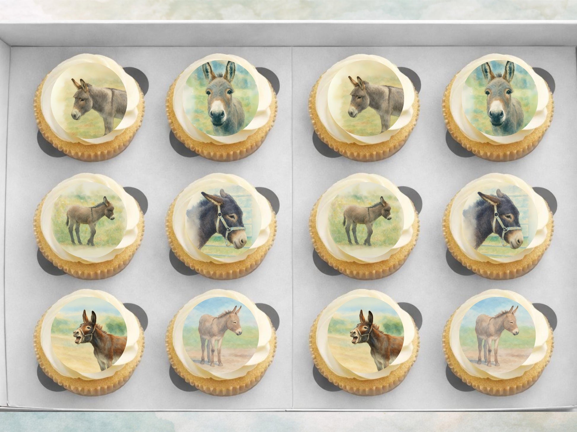 Donkey Cupcake Toppers: Edible Wafer Paper Decorations (12 x 2")