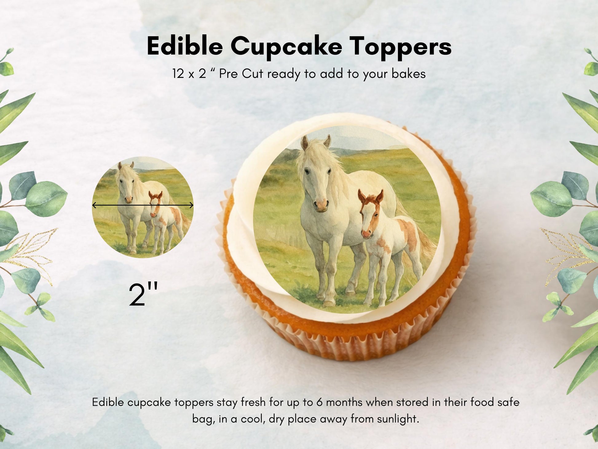 Horse Edible Cupcake Toppers – 12 x 2" Pony Birthday Cake Decorations