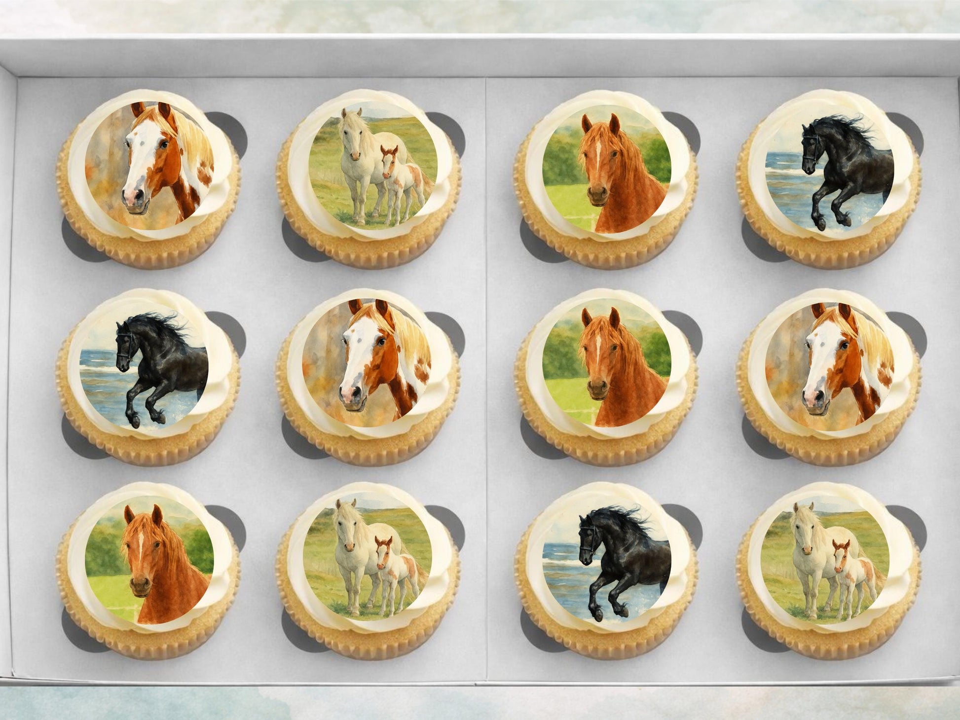 Horse Edible Cupcake Toppers – 12 x 2" Pony Birthday Cake Decorations