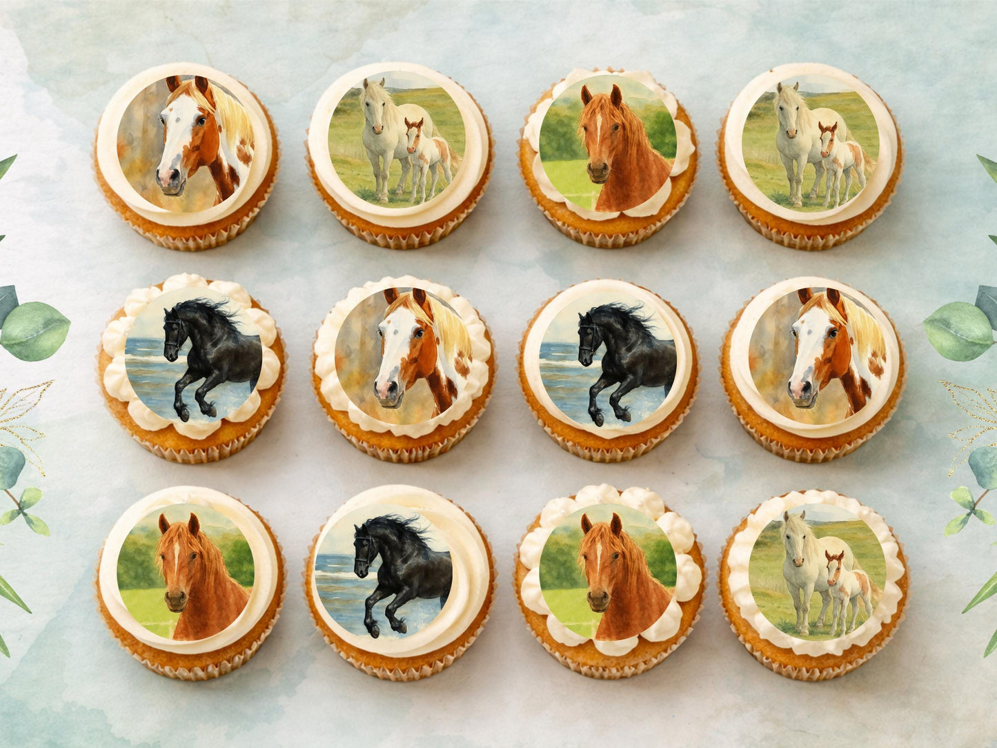 Horse Edible Cupcake Toppers – 12 x 2" Pony Birthday Cake Decorations