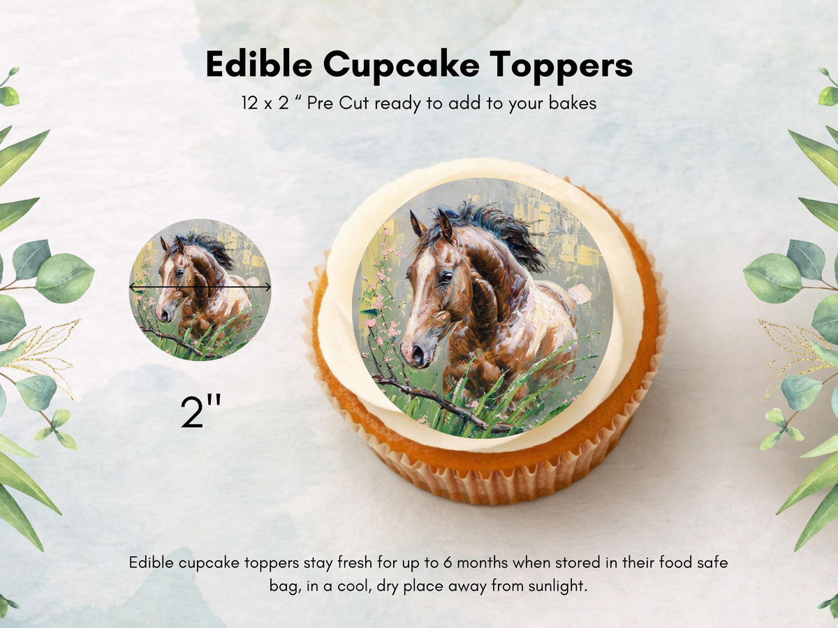 Horse Edible Cupcake Toppers – Precut Pony Birthday Decorations