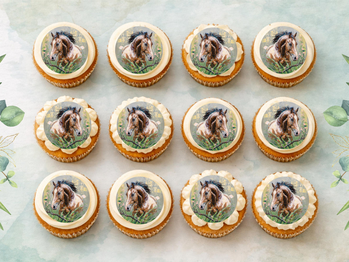 Horse Edible Cupcake Toppers – Precut Pony Birthday Decorations