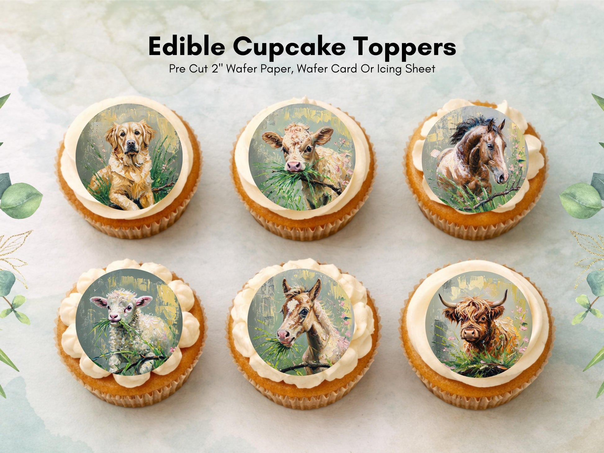 Farm Animal Edible Cupcake Toppers 12 x 2"– Animal Cake Decoration