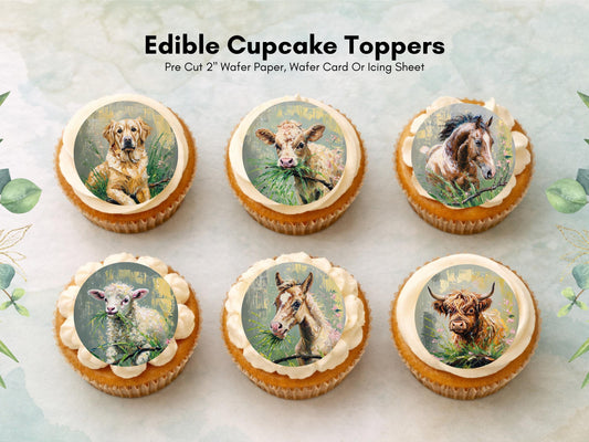 Farm Animal Edible Cupcake Toppers 12 x 2"– Animal Cake Decoration