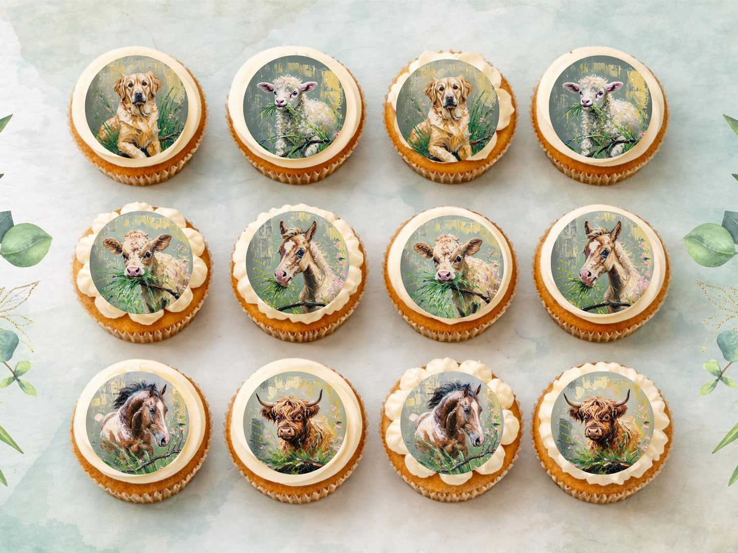 Farm Animal Edible Cupcake Toppers 12 x 2"– Animal Cake Decoration