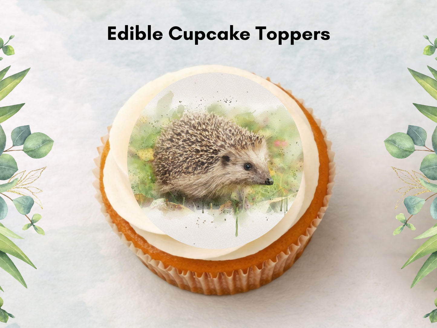Hedgehog Edible Cupcake Toppers 12 x 2" Forest Animal Cake Decoration