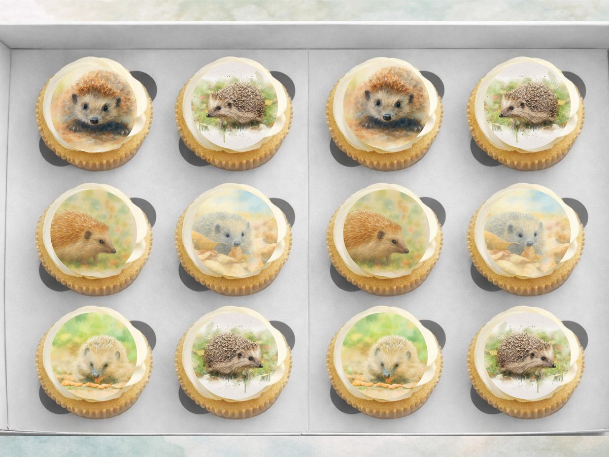 Hedgehog Edible Cupcake Toppers 12 x 2" Forest Animal Cake Decoration