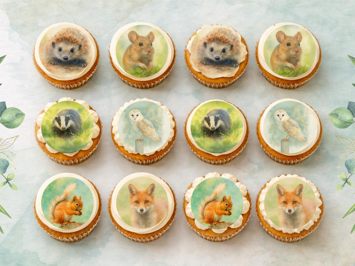 Forest Animal Edible Cupcake Toppers 12 x 2"– Wildlife Cake Decoration
