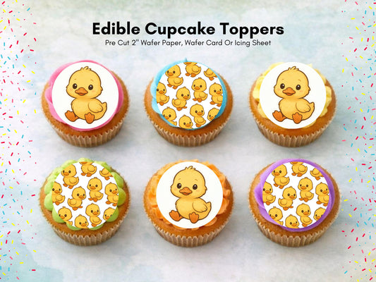 Duckling Edible Cupcake Toppers 12 x 2" Precut Wafer Paper, Card or Icing Sheet