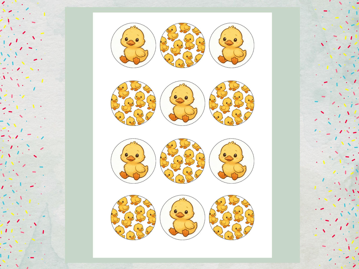Duckling Edible Cupcake Toppers 12 x 2" Precut Wafer Paper, Card or Icing Sheet