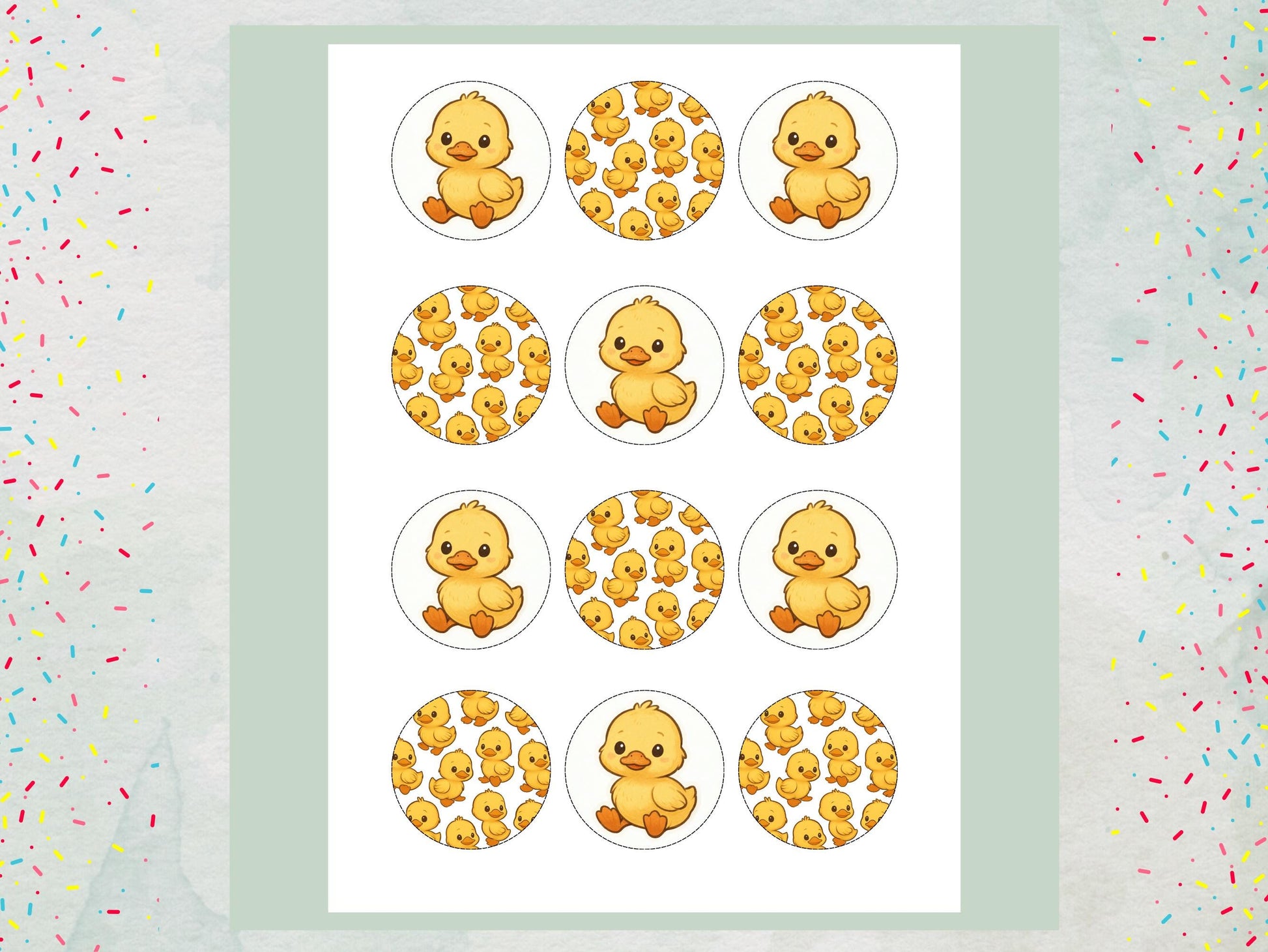 Duckling Edible Cupcake Toppers 12 x 2" Precut Wafer Paper, Card or Icing Sheet