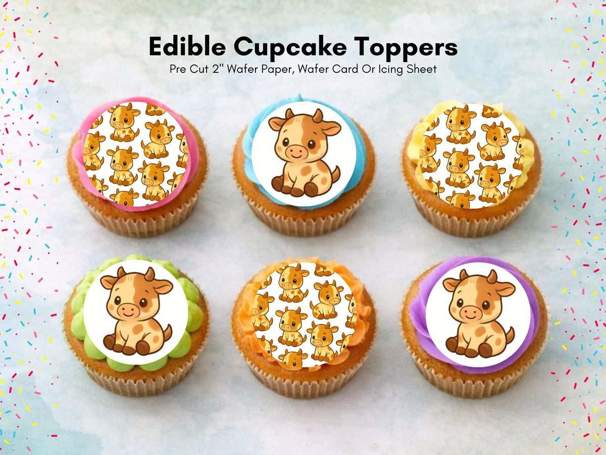 Cute Cow Edible Cupcake Toppers – Precut 2" Wafer Paper