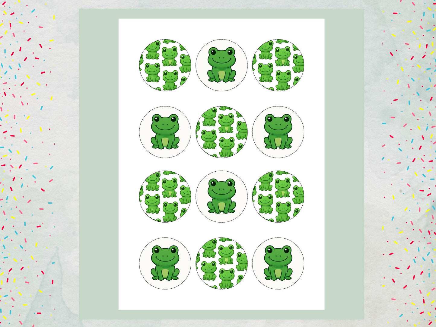 Frog Edible Cupcake Toppers 12 x 2" Precut Wafer Paper, Card or Icing Sheet