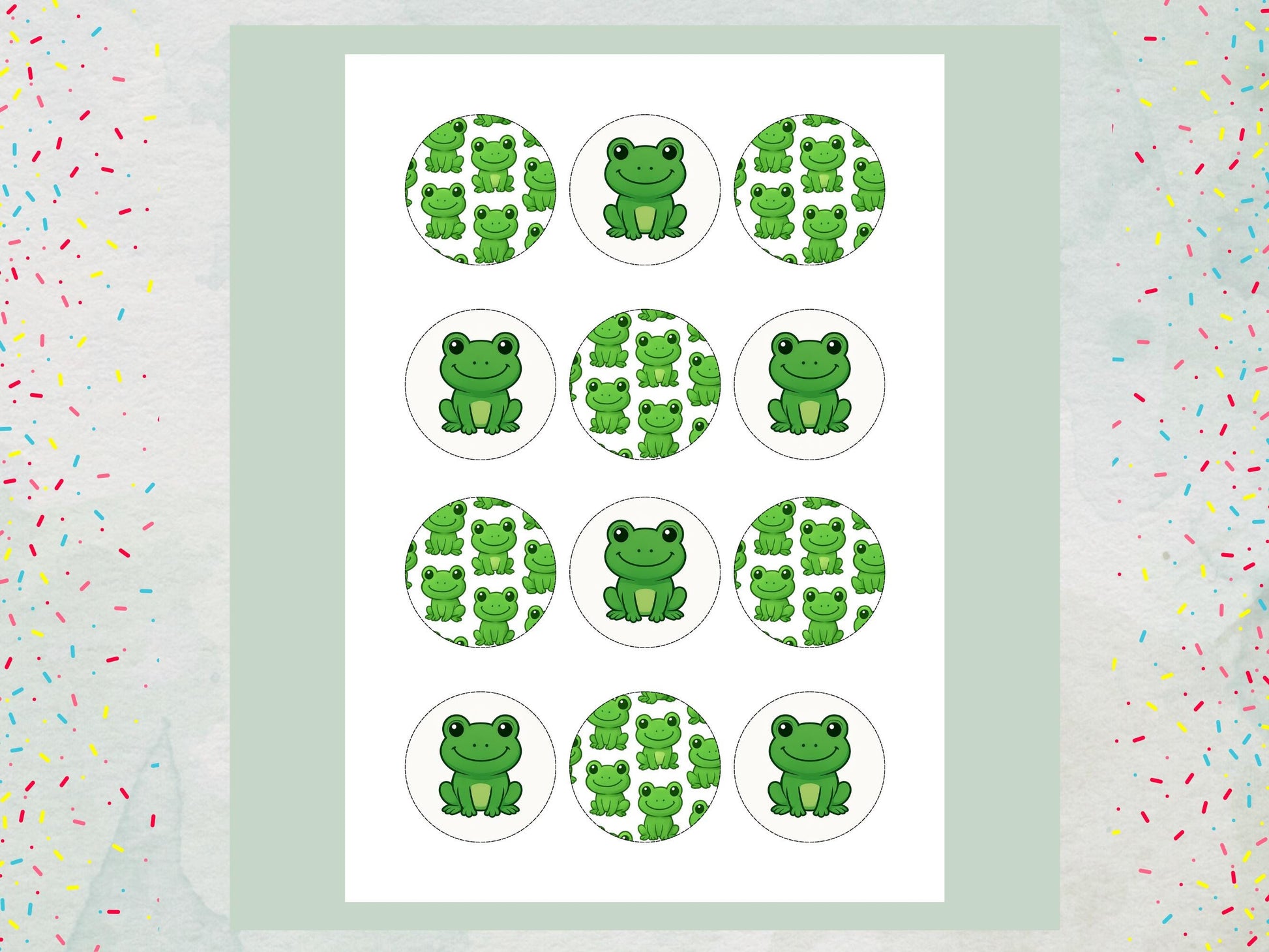 Frog Edible Cupcake Toppers 12 x 2" Precut Wafer Paper, Card or Icing Sheet