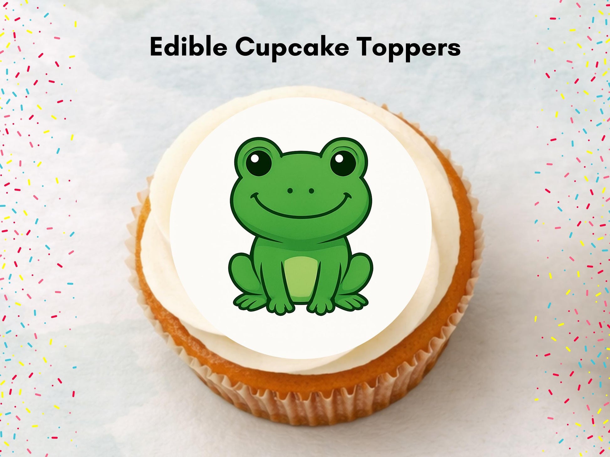 Frog Edible Cupcake Toppers 12 x 2" Precut Wafer Paper, Card or Icing Sheet