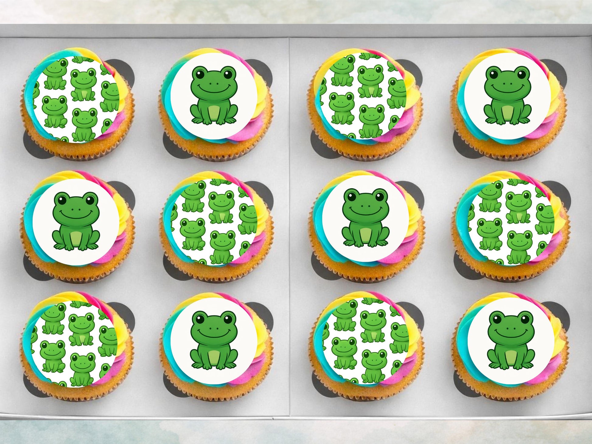 Frog Edible Cupcake Toppers 12 x 2" Precut Wafer Paper, Card or Icing Sheet