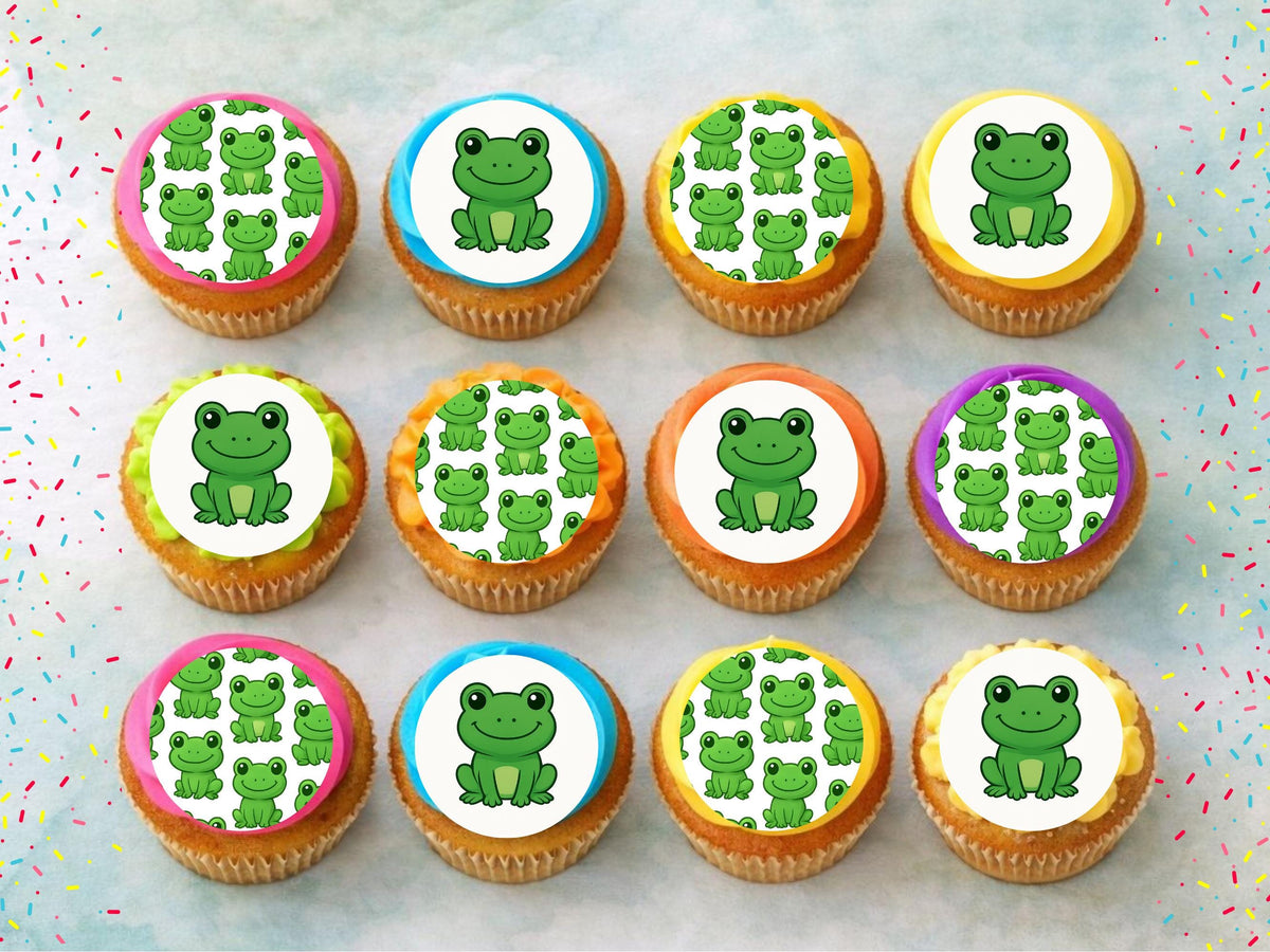 Frog Edible Cupcake Toppers 12 x 2" Precut Wafer Paper, Card or Icing Sheet