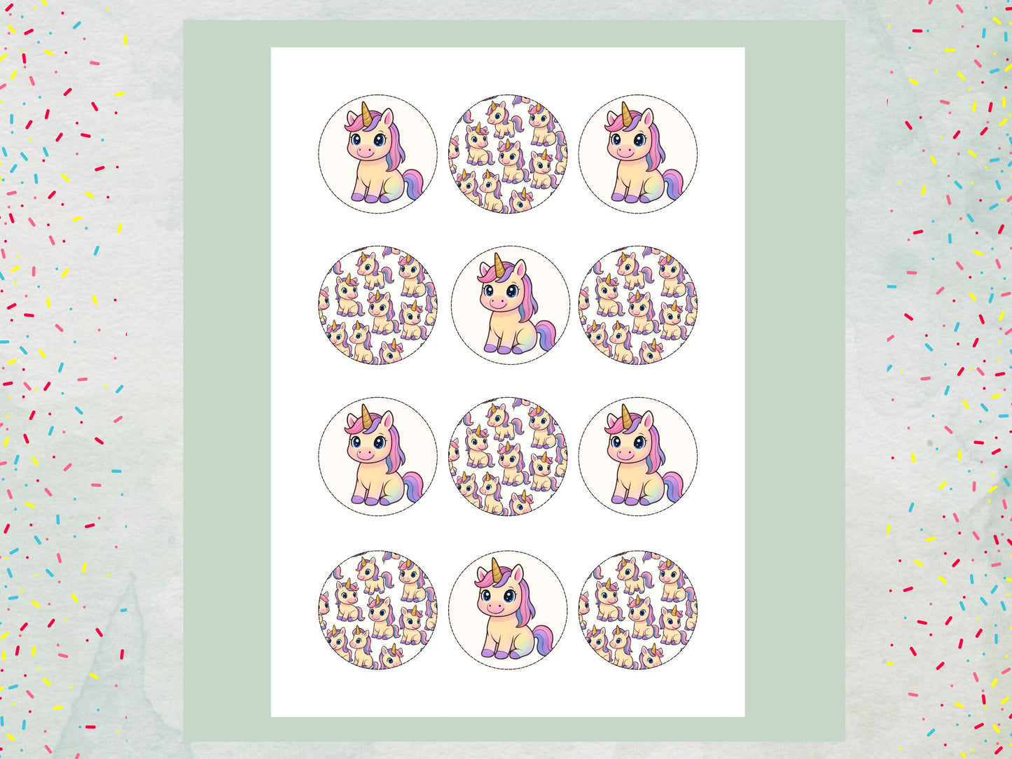 Unicorn Cupcake Toppers: Edible Wafer Paper, Card, or Icing - 12 x 2"